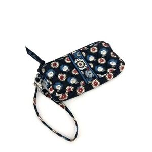 Vera Bradley Night Owl Quilted Cotton Wristlet Wallet Navy Blue Geometric Floral